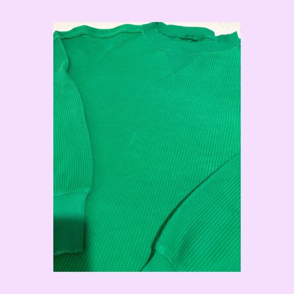 Aerie Big Chill Textured Crewneck Sweater, Bright Green, Size L - Picture 2 of 6